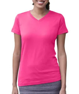 3507 LA T Ladies V-Neck Longer Length T-Shirt Hot Pink