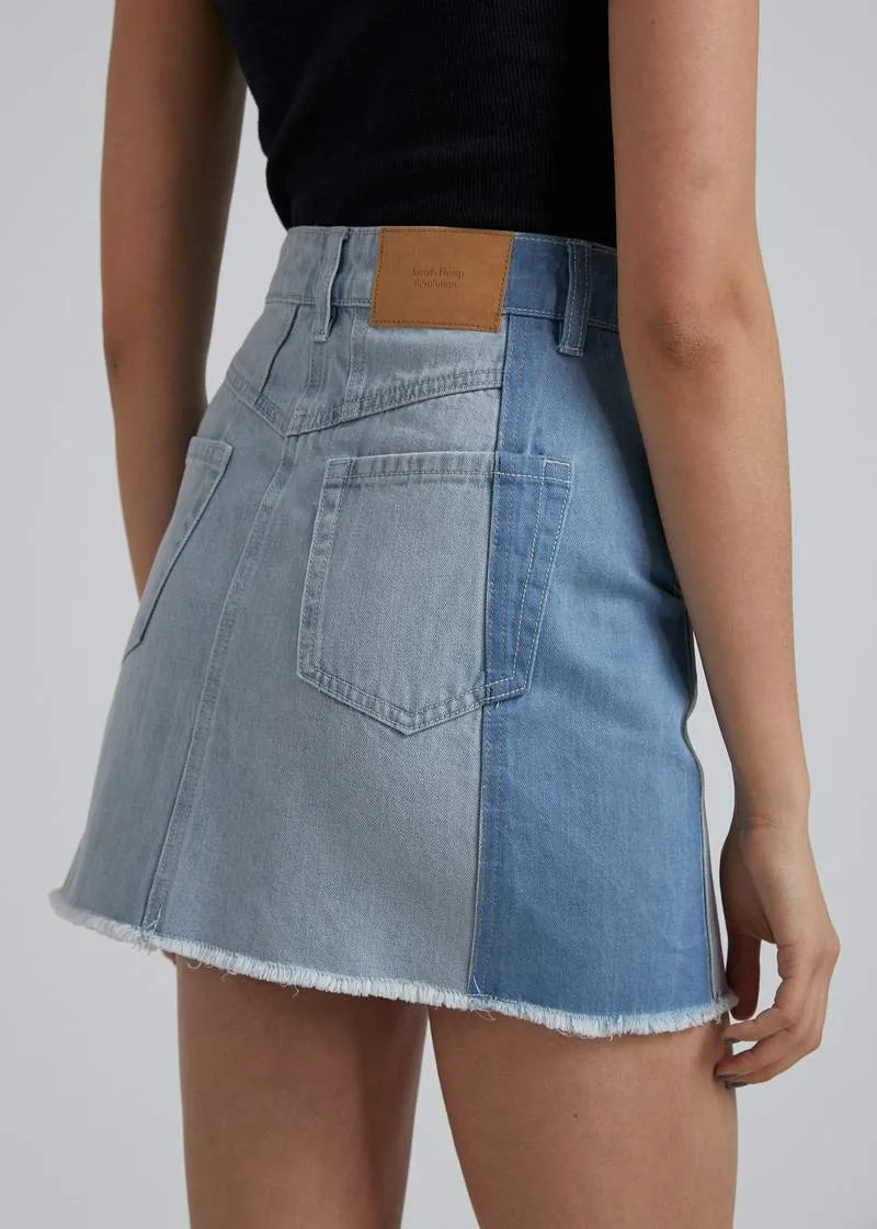 Afends Stevie Hemp Denim Panelled Skirt Stone Classic