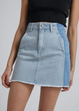 Afends Stevie Hemp Denim Panelled Skirt Stone Classic