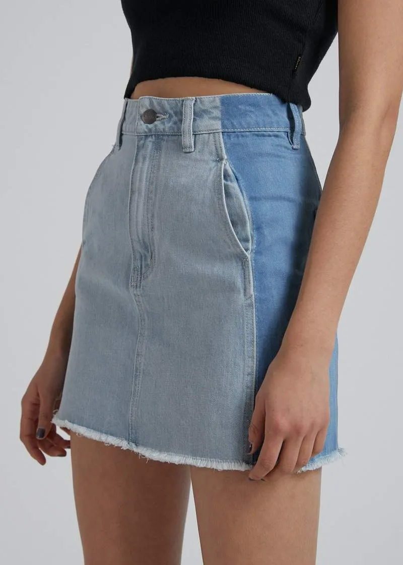 Afends Stevie Hemp Denim Panelled Skirt Stone Classic