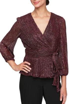 Alex Evenings Surplice Blouse with Tie Waist & Balloon Sleeves