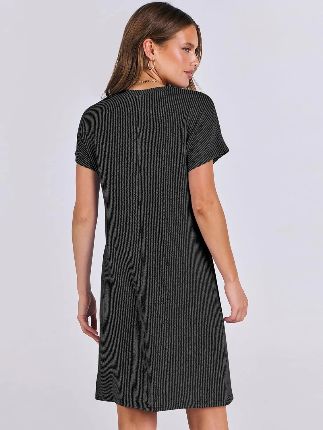 ANRABESS Womens Casual Summer Ribbed Knit Tunic Tshirt Mini Dresses 2025 Trendy Crewneck Short Sleeve Beach Loose Shift Dress