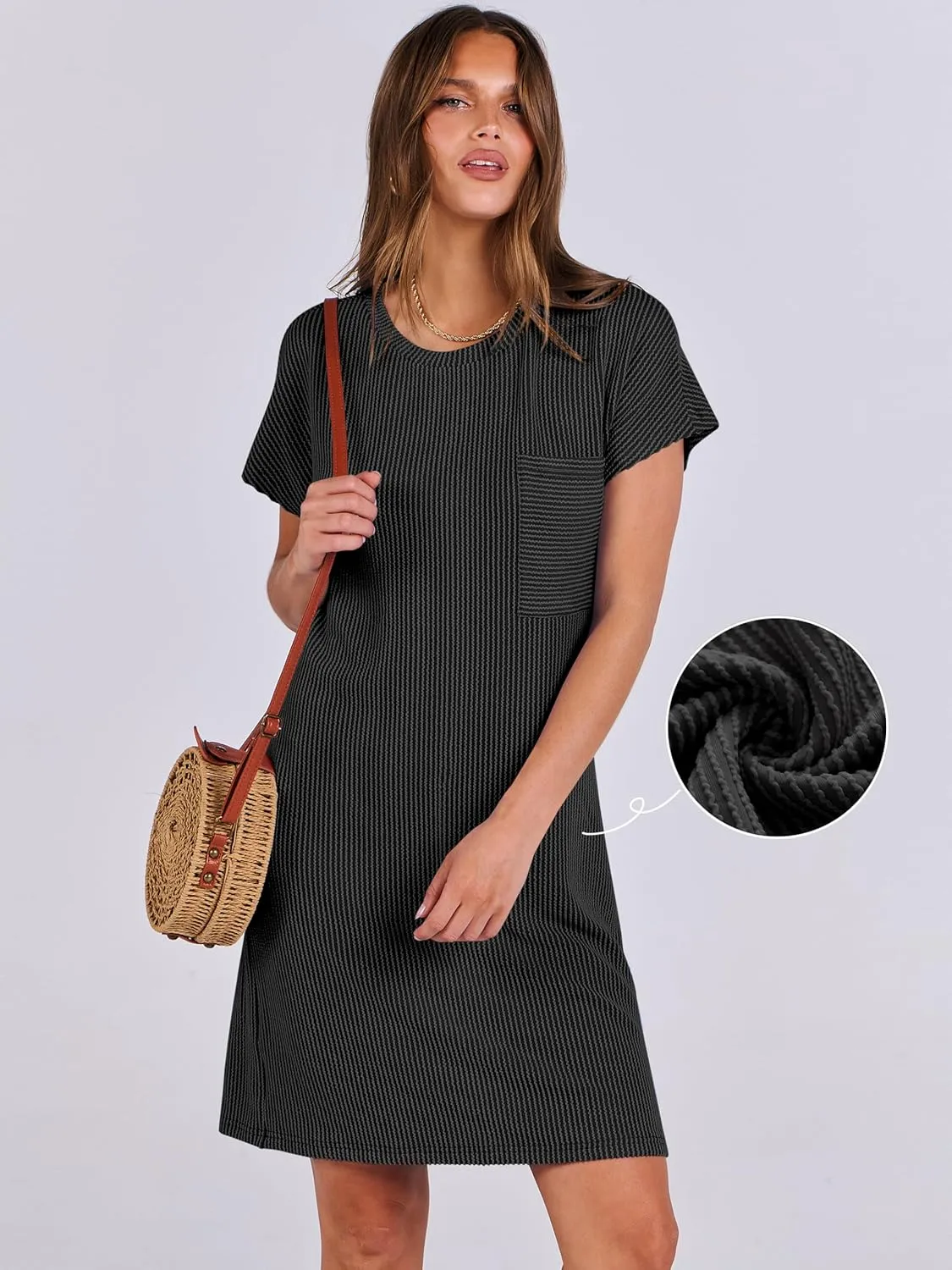 ANRABESS Womens Casual Summer Ribbed Knit Tunic Tshirt Mini Dresses 2025 Trendy Crewneck Short Sleeve Beach Loose Shift Dress
