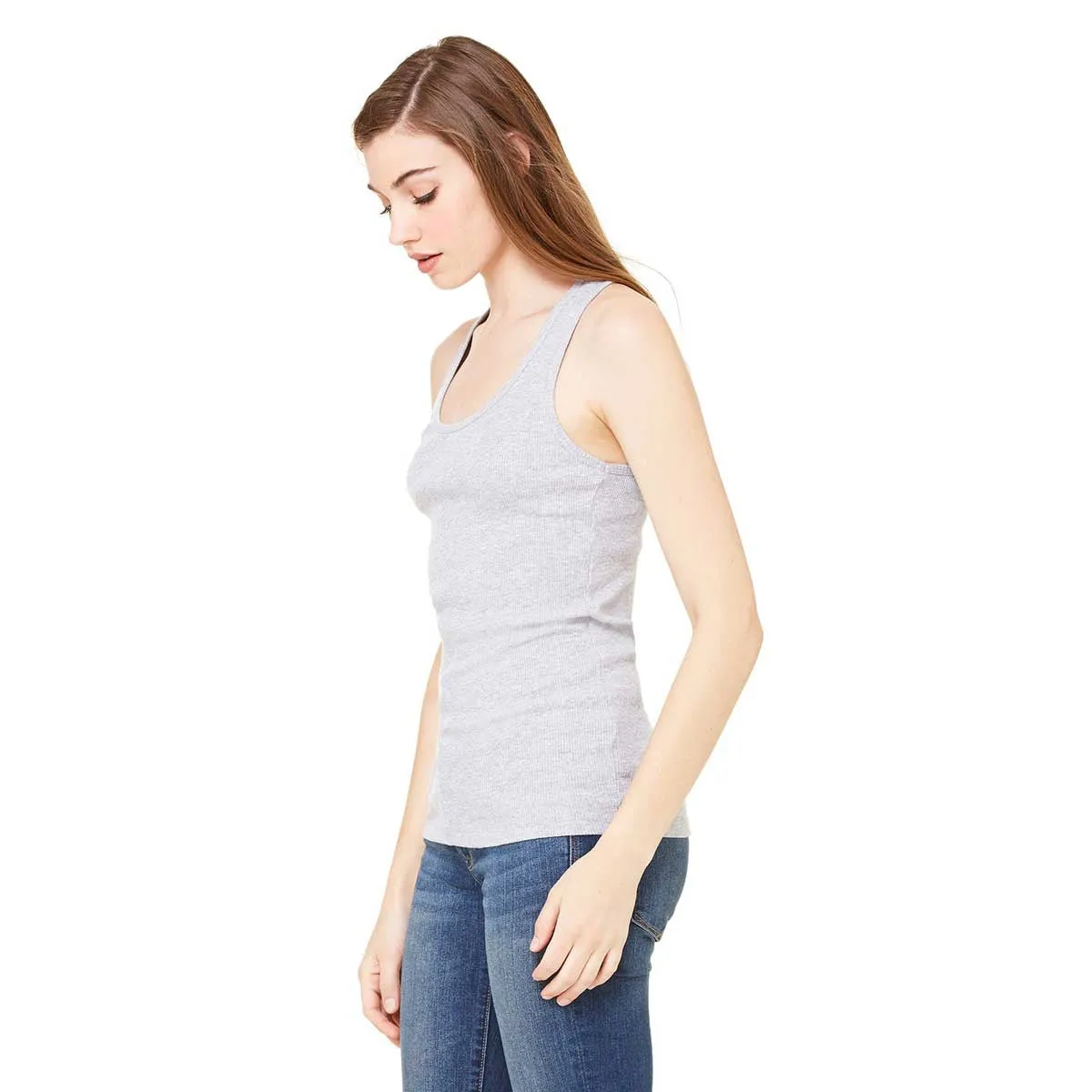 Bella   Canvas Women's Athletic Heather 2x1 Rib Racerback Longer Length Tank