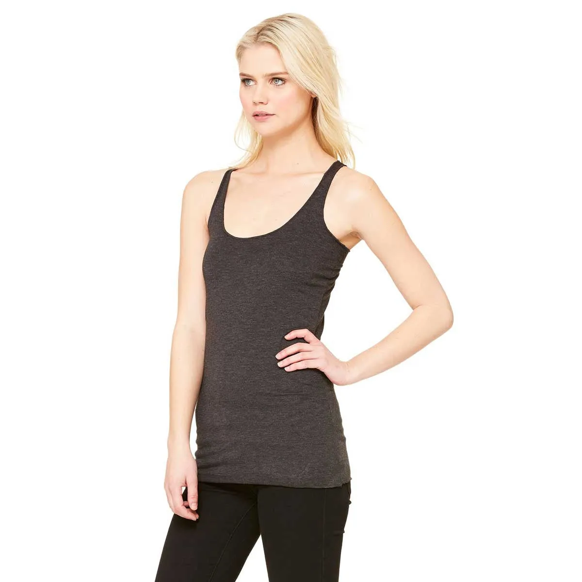 Bella   Canvas Women's Charcoal-Black Triblend Racerback Tank