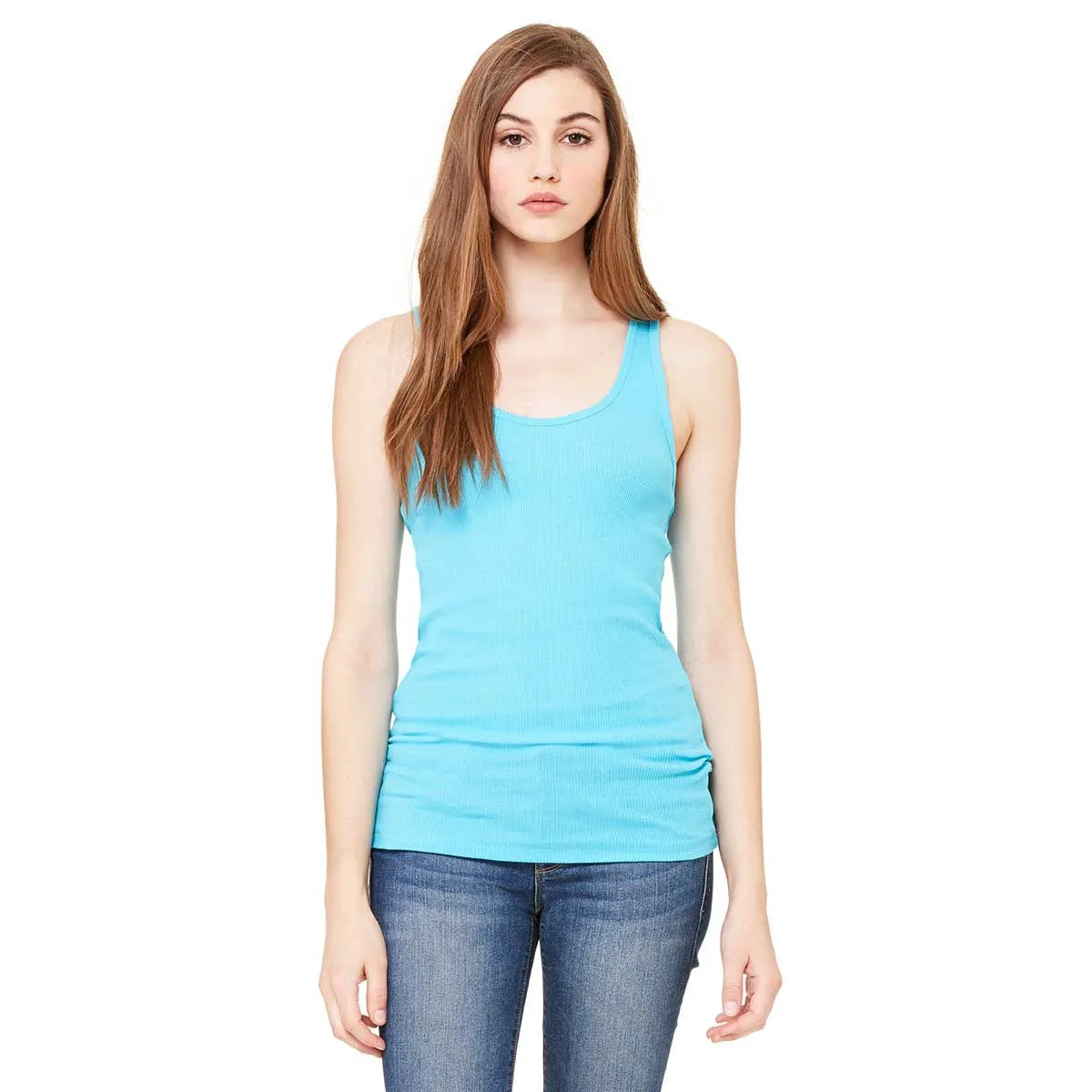 Bella   Canvas Women's Turquoise 2x1 Rib Racerback Longer Length Tank