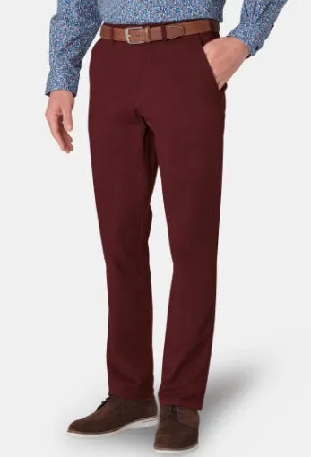 Ben Tailored Carefree Cotton Chinos In Wine Red