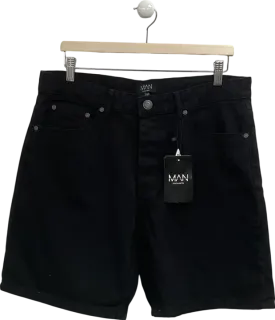 boohooMan Black Relaxed Fit Rigid Denim Shorts UK M