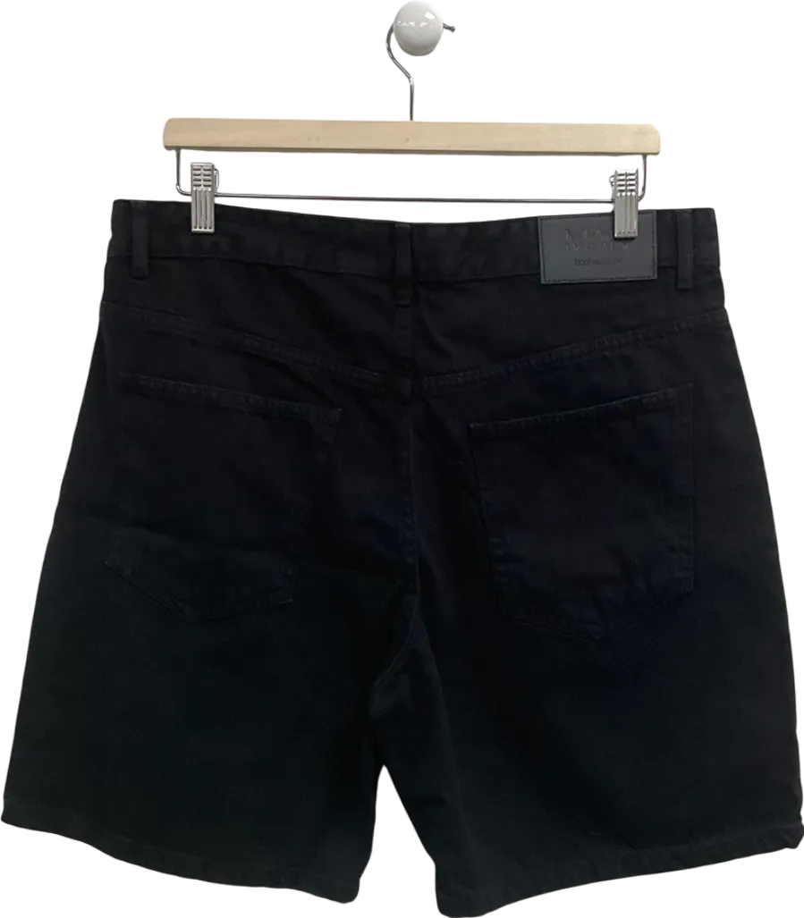 boohooMan Black Relaxed Fit Rigid Denim Shorts UK M