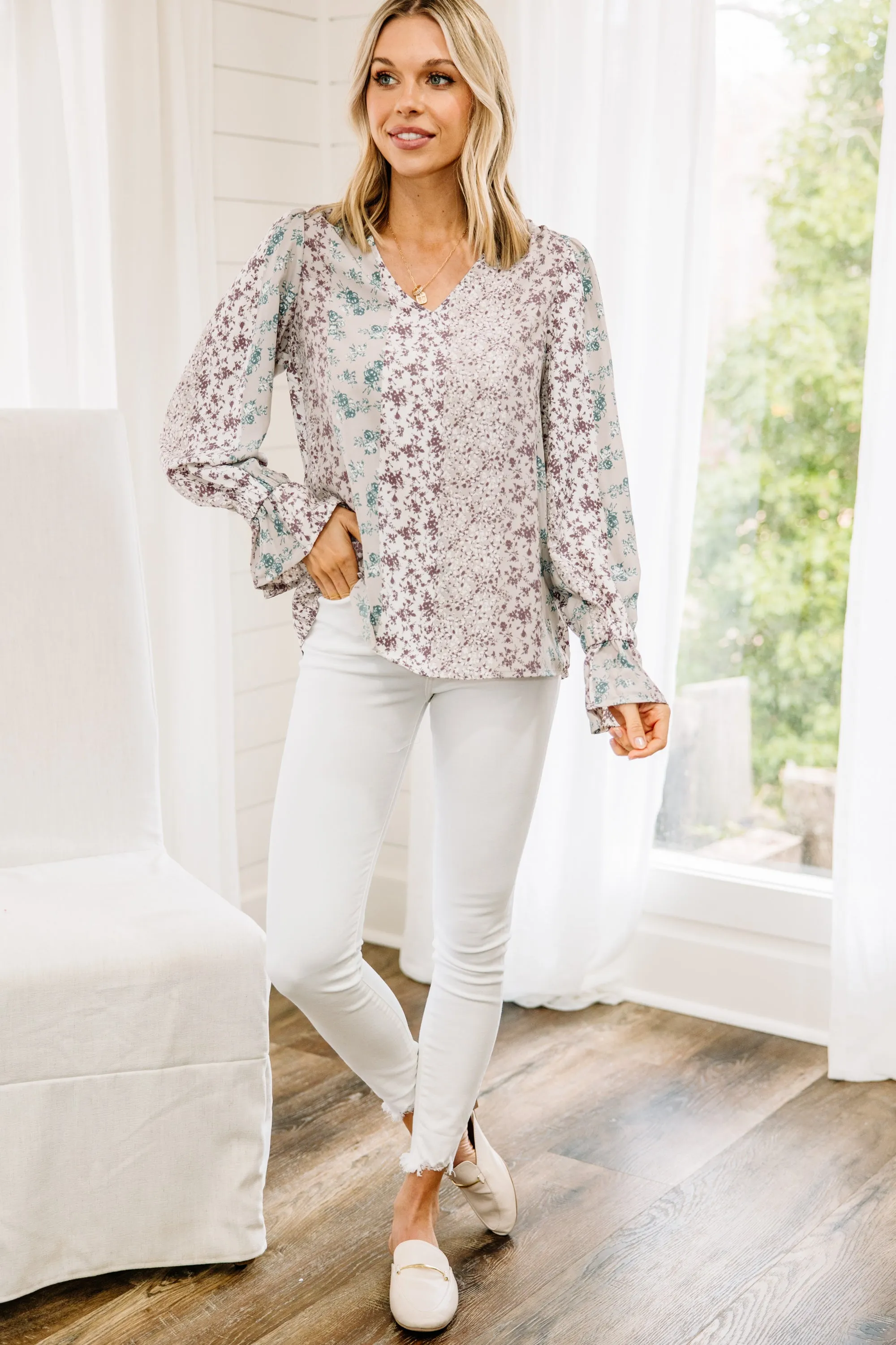 Can't Blame You Lavender Purple Ditsy Floral Blouse