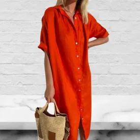 Casual Button Down Half Sleeves Shirt Dress