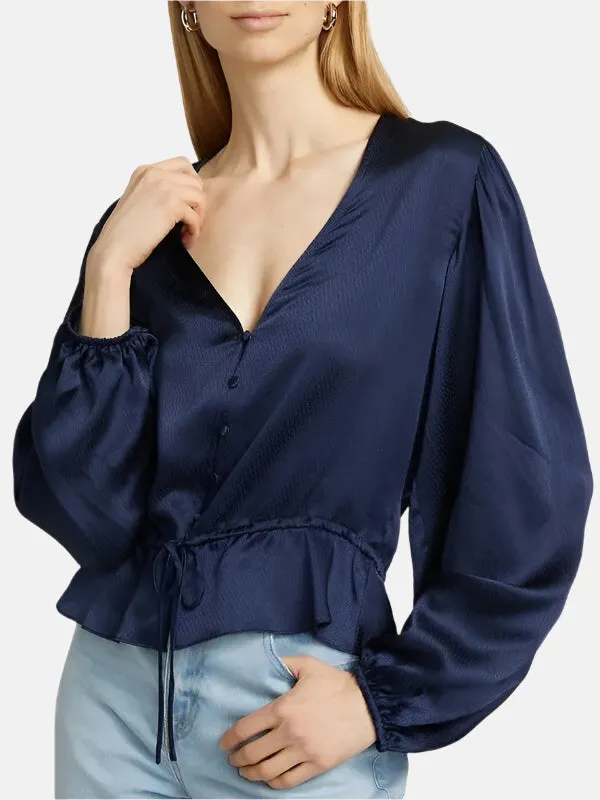 Cinched V-Neck Blouse