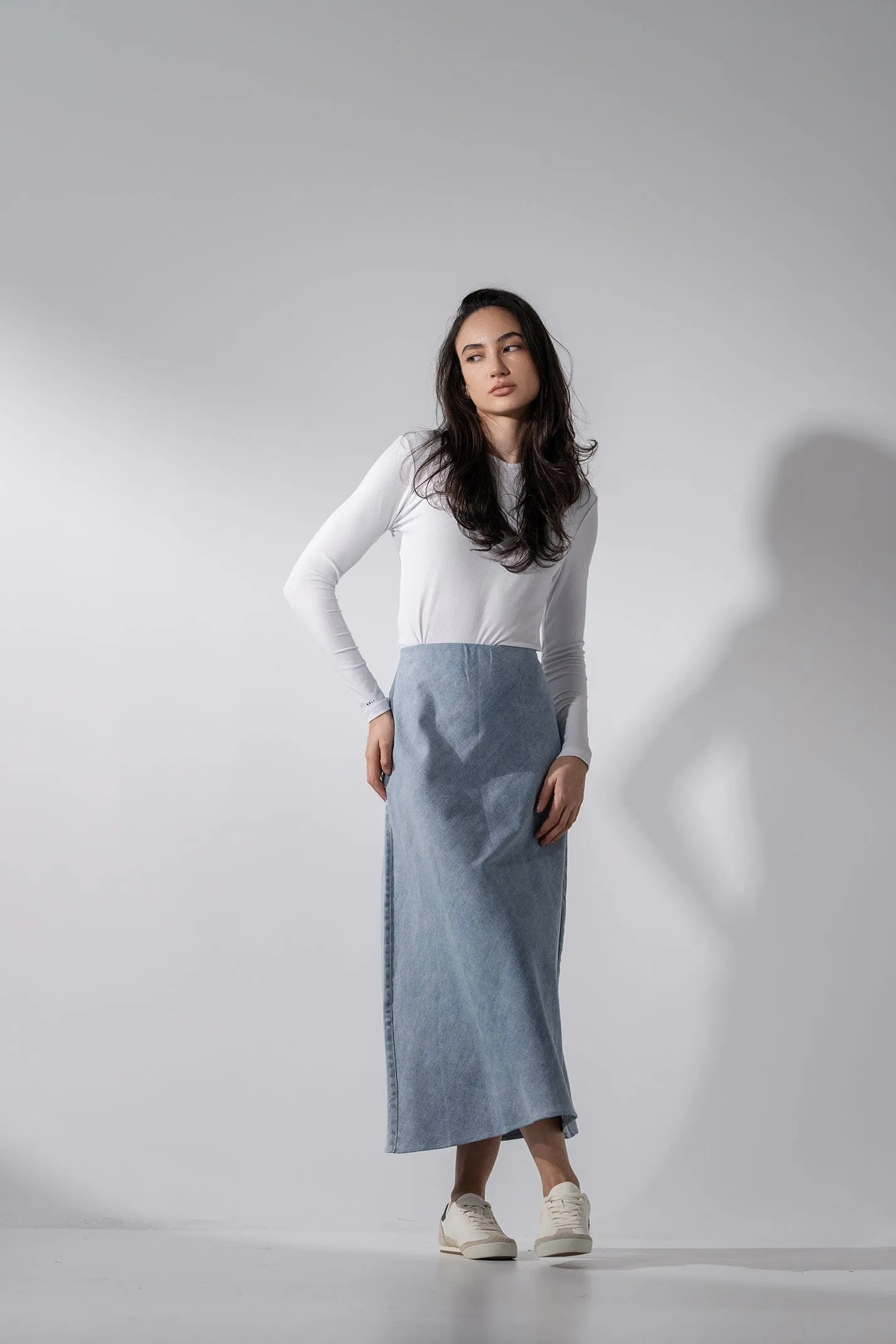 Classic Denim Skirt 35"-Light Blue