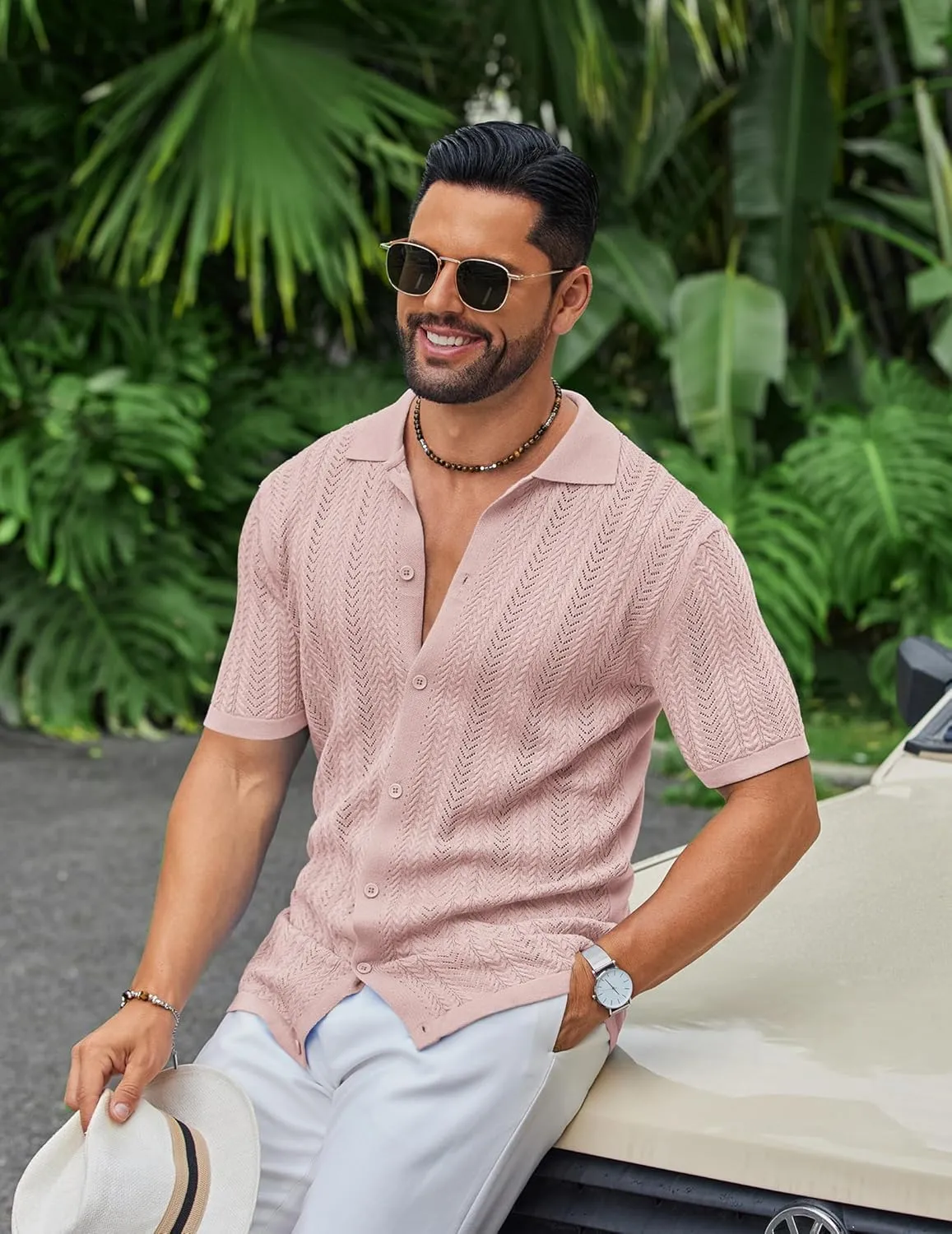 COOFANDY Mens Knit Shirt 2025 Short Sleeve Casual Button Down Shirt Summer Beach Vacation Shirts