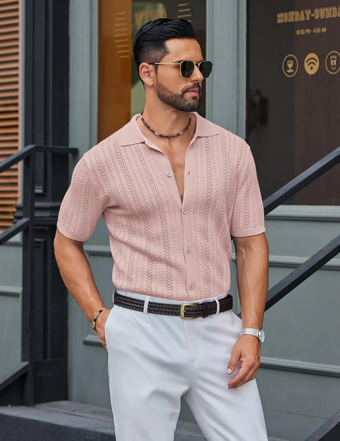 COOFANDY Mens Knit Shirt 2025 Short Sleeve Casual Button Down Shirt Summer Beach Vacation Shirts