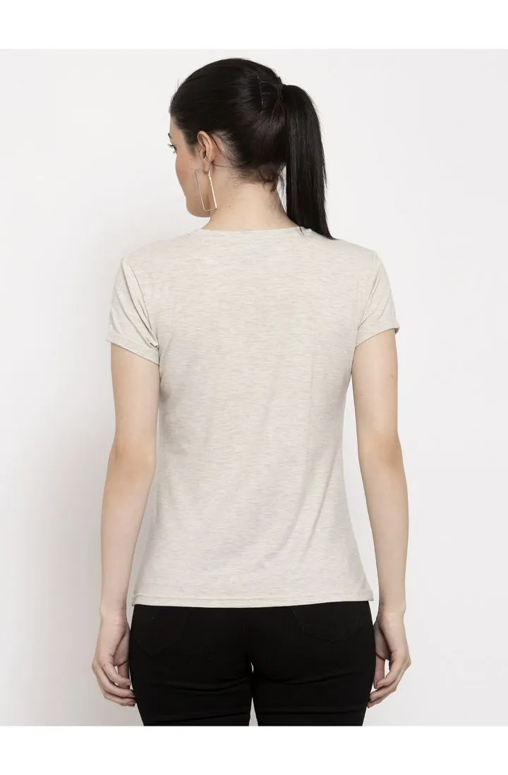 Cotton Melange Plain T-Shirt - Melange White