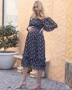 Daisy Romantic Print Maternity Black Dress