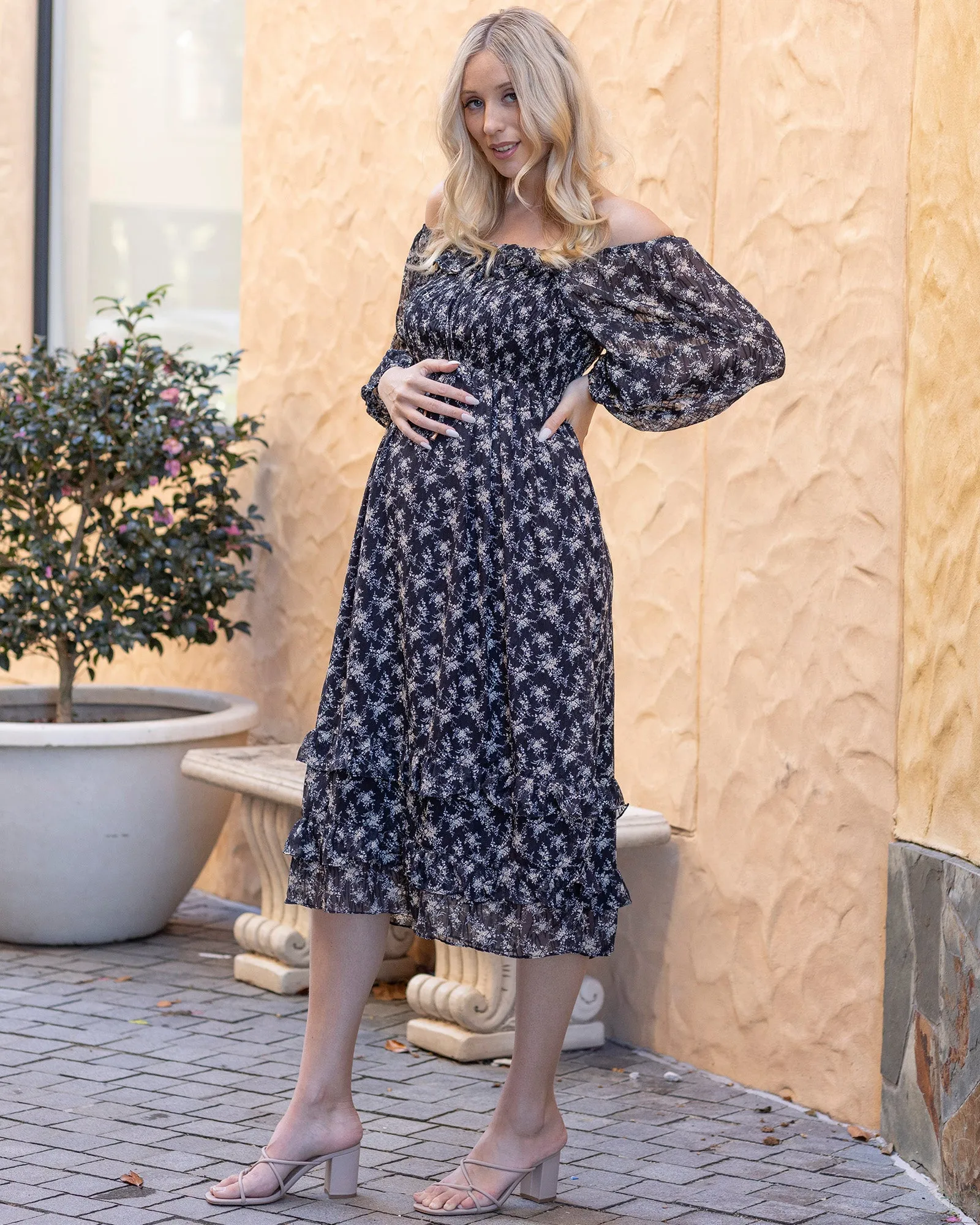 Daisy Romantic Print Maternity Black Dress