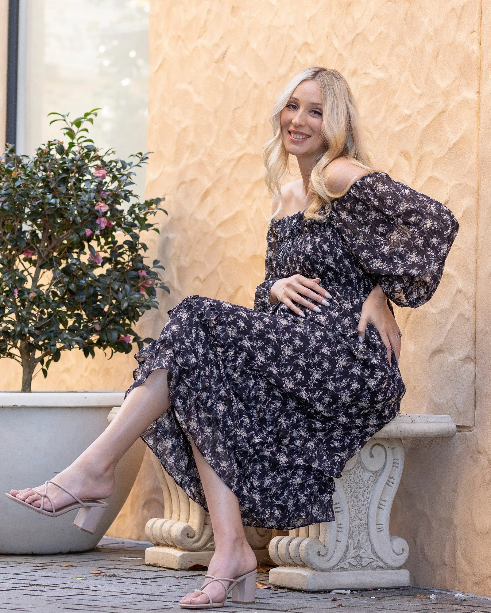 Daisy Romantic Print Maternity Black Dress