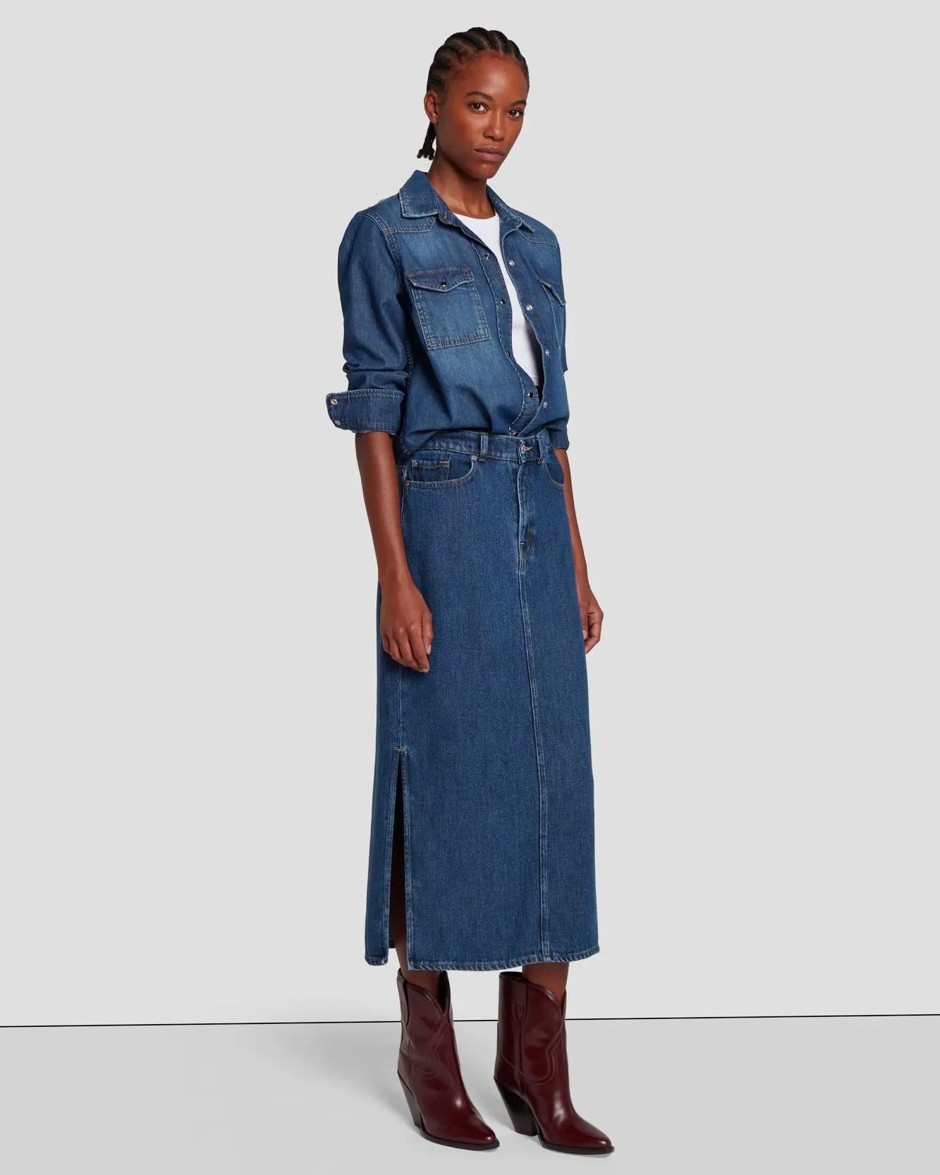 Denim Midi Skirt in Bluenote