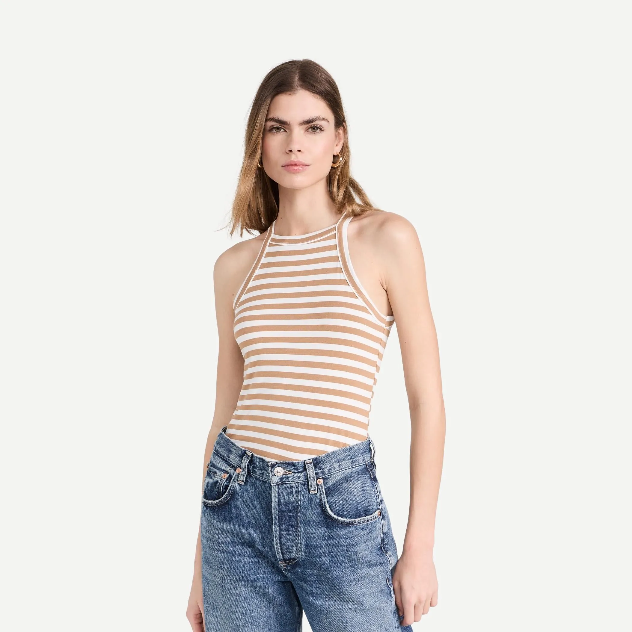 Dylan Striped Tank - Camel Stripe