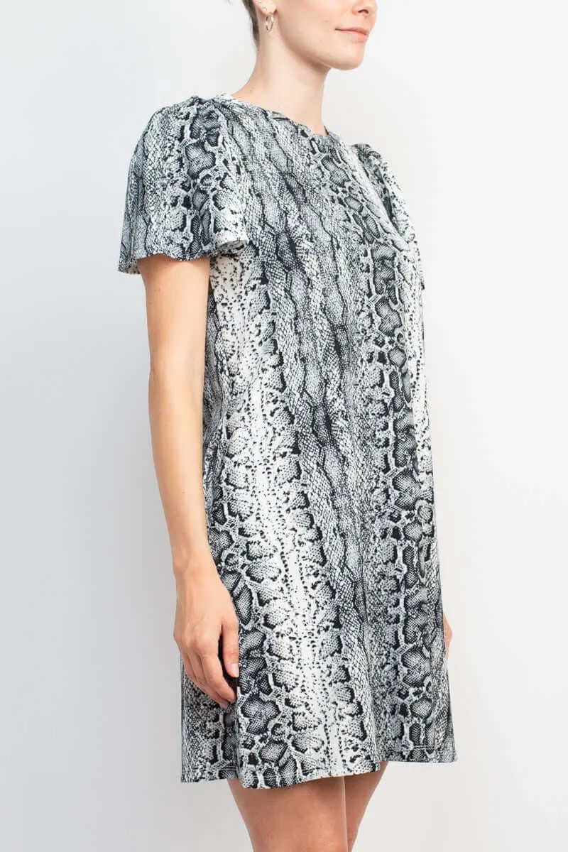 Emma & Michele Crew Neck Short Sleeve Reptile Print Shift ITY Dress