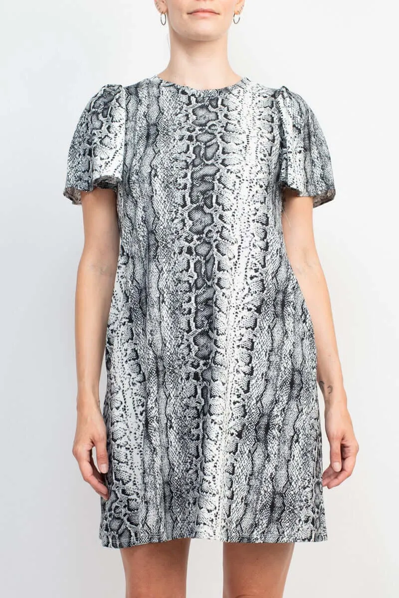 Emma & Michele Crew Neck Short Sleeve Reptile Print Shift ITY Dress