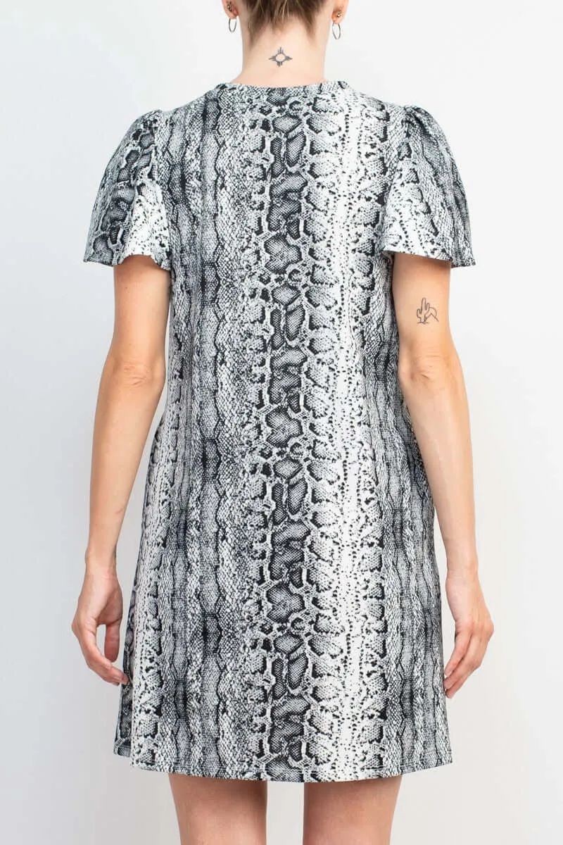 Emma & Michele Crew Neck Short Sleeve Reptile Print Shift ITY Dress