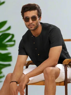 Evan - Pure Linen Short Sleeve T-Shirt - Black