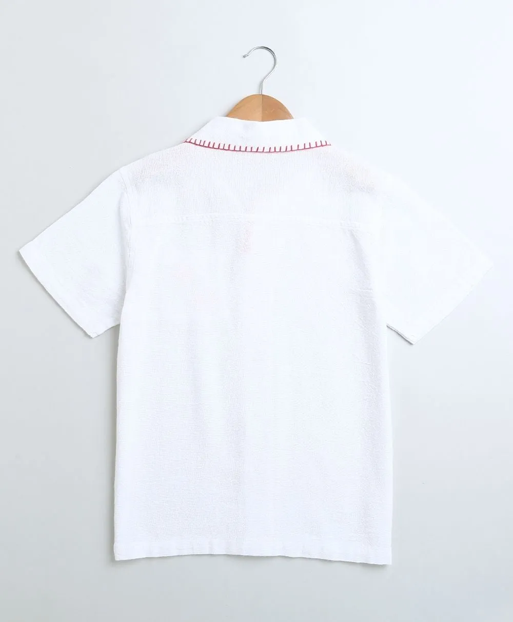 Father-Son Twinning Embroidered Pocket Cotton Shirt.