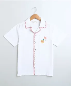 Father-Son Twinning Embroidered Pocket Cotton Shirt.