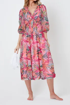 Floral Print Empire Waist Midi Dress