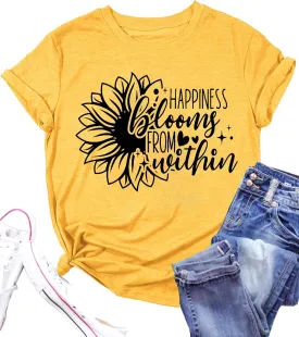 Floral Shirts for Women Boho Wildflower Graphic Workout T Shirts Summer Short Sleeve Nature Tee Tops