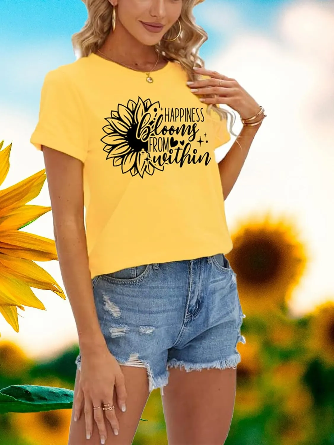 Floral Shirts for Women Boho Wildflower Graphic Workout T Shirts Summer Short Sleeve Nature Tee Tops