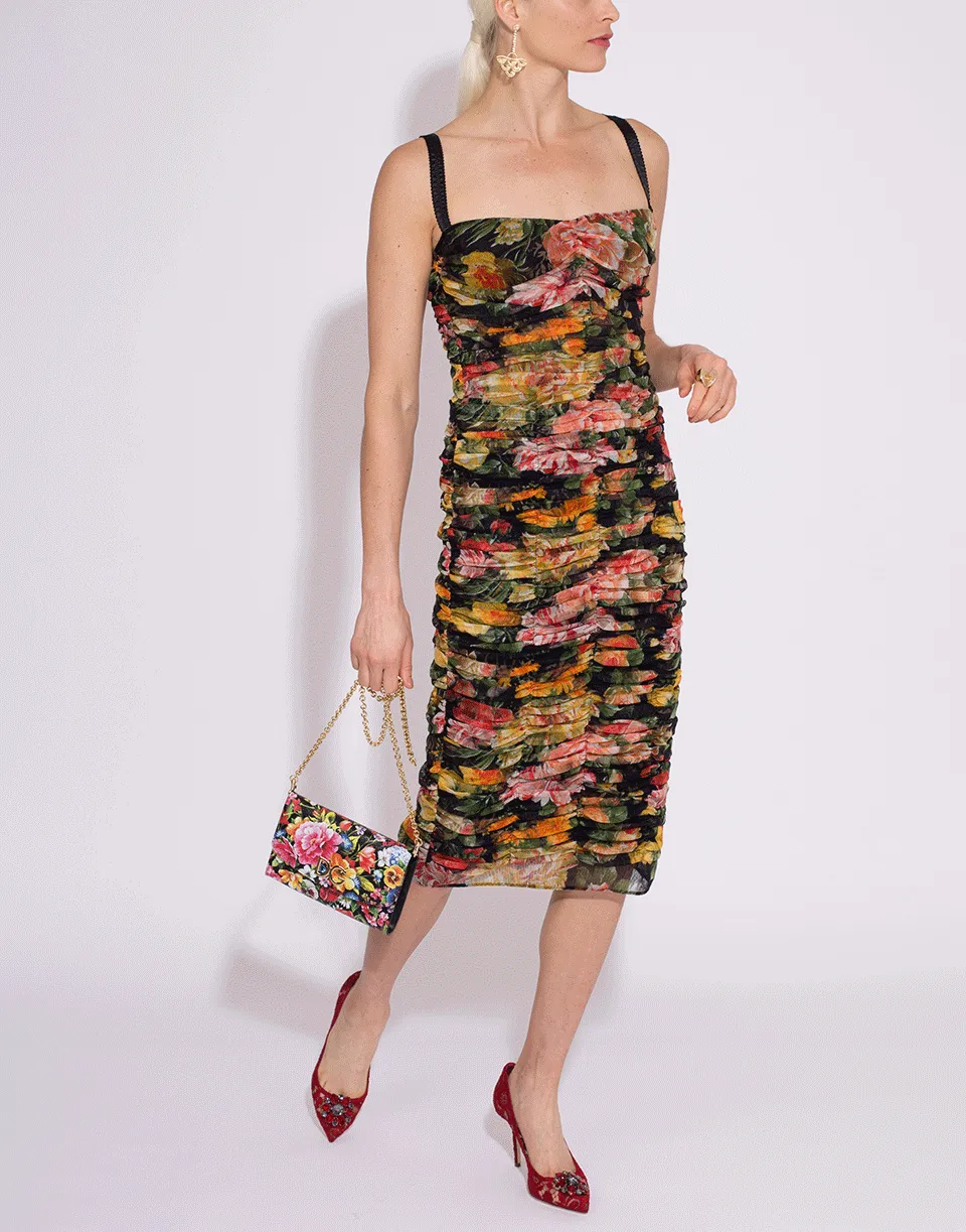 Floral Tulle Ruched Fitted Dress