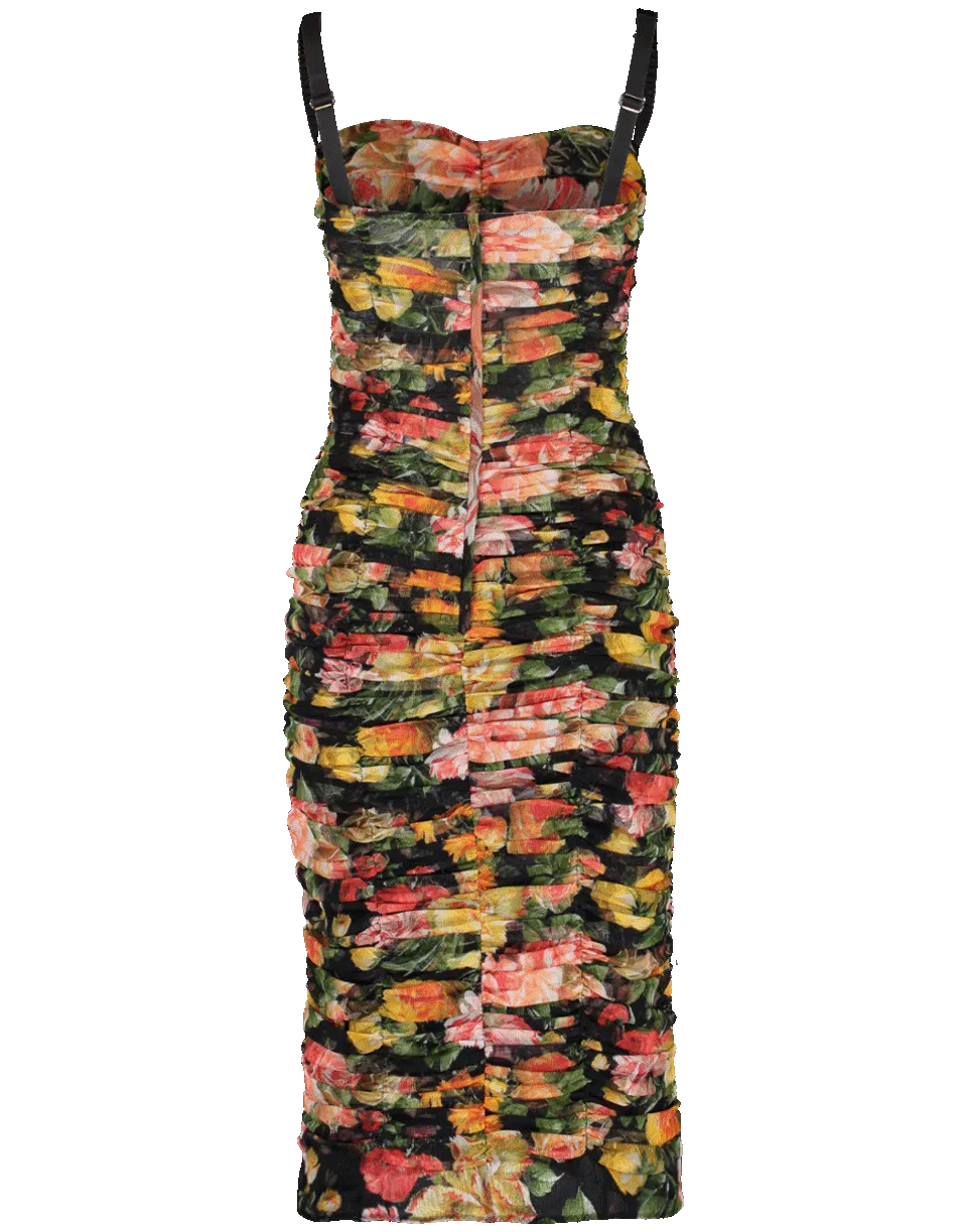 Floral Tulle Ruched Fitted Dress
