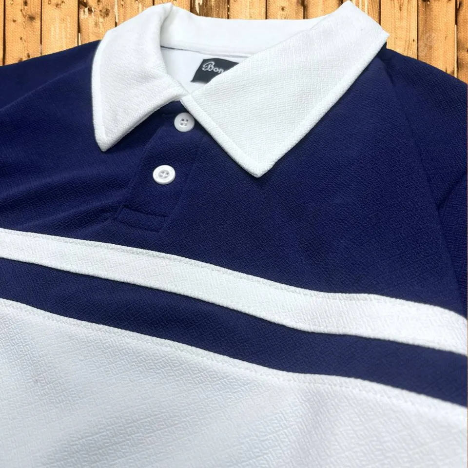 Full sleeve Collar T-Shirt Navy Blue & White 2-Stripes