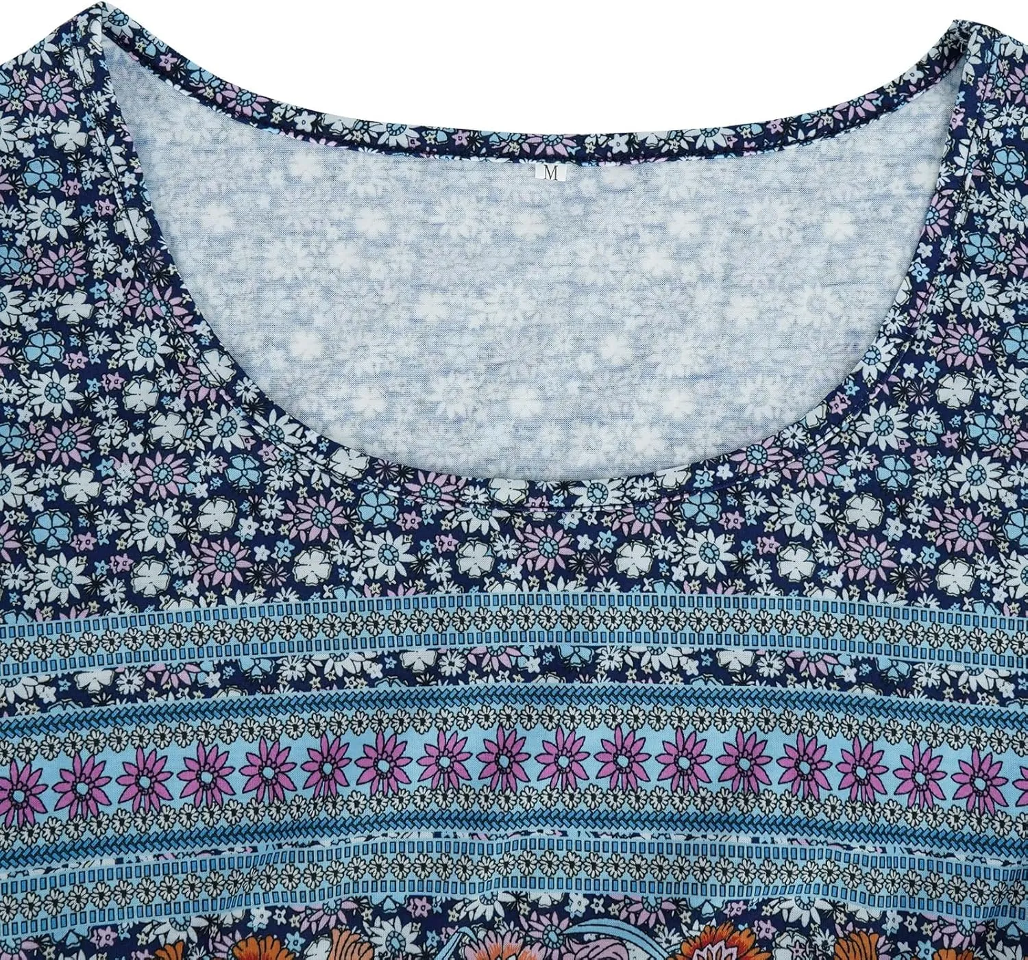 Geleglaer Women's Boho Floral Maxi Dress Summer Casual Crew Neck Short Sleeve Dress Flowy Bohemian Tshirt Dress with Pockets