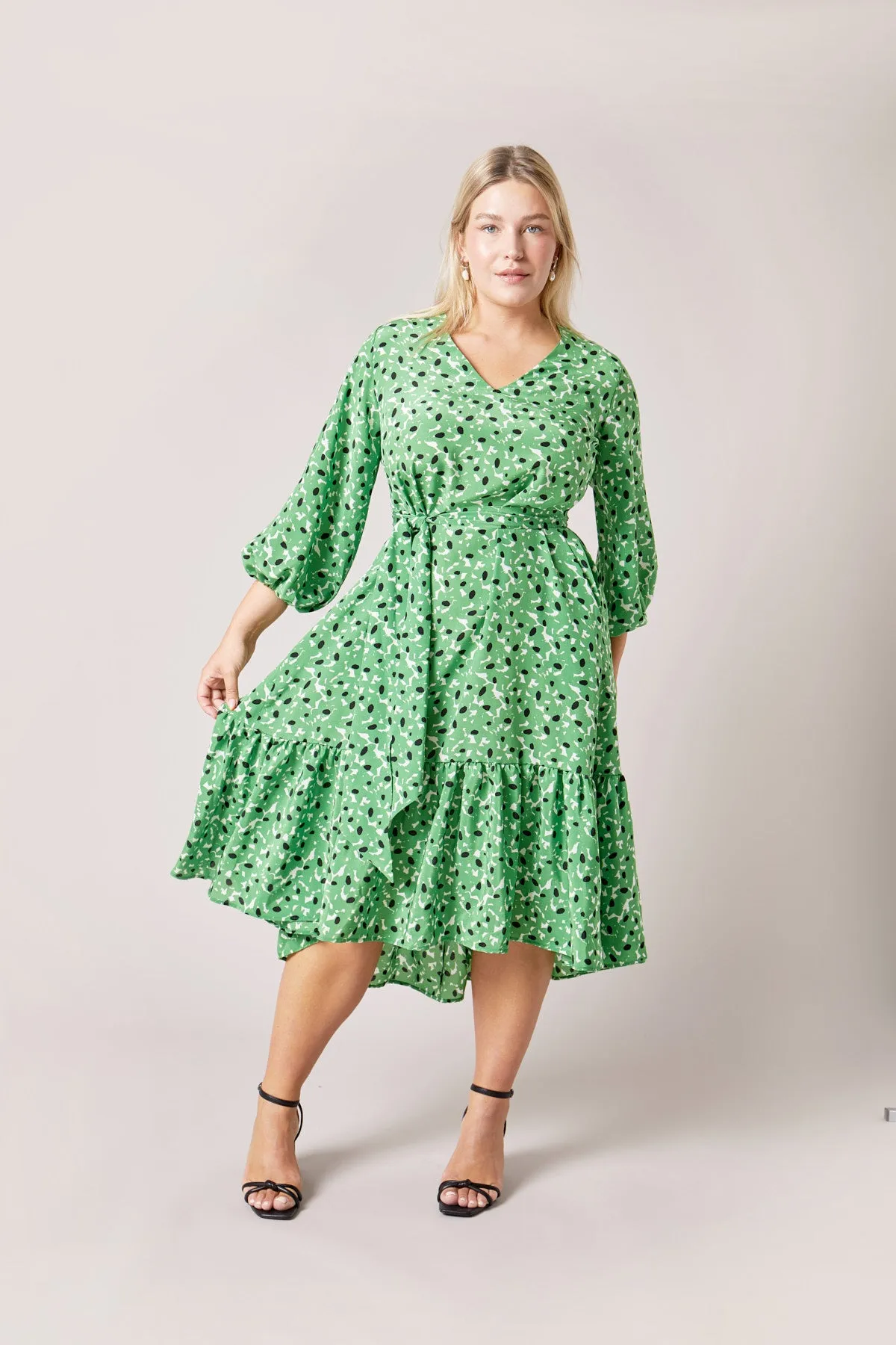 Green Floral Silk Dress