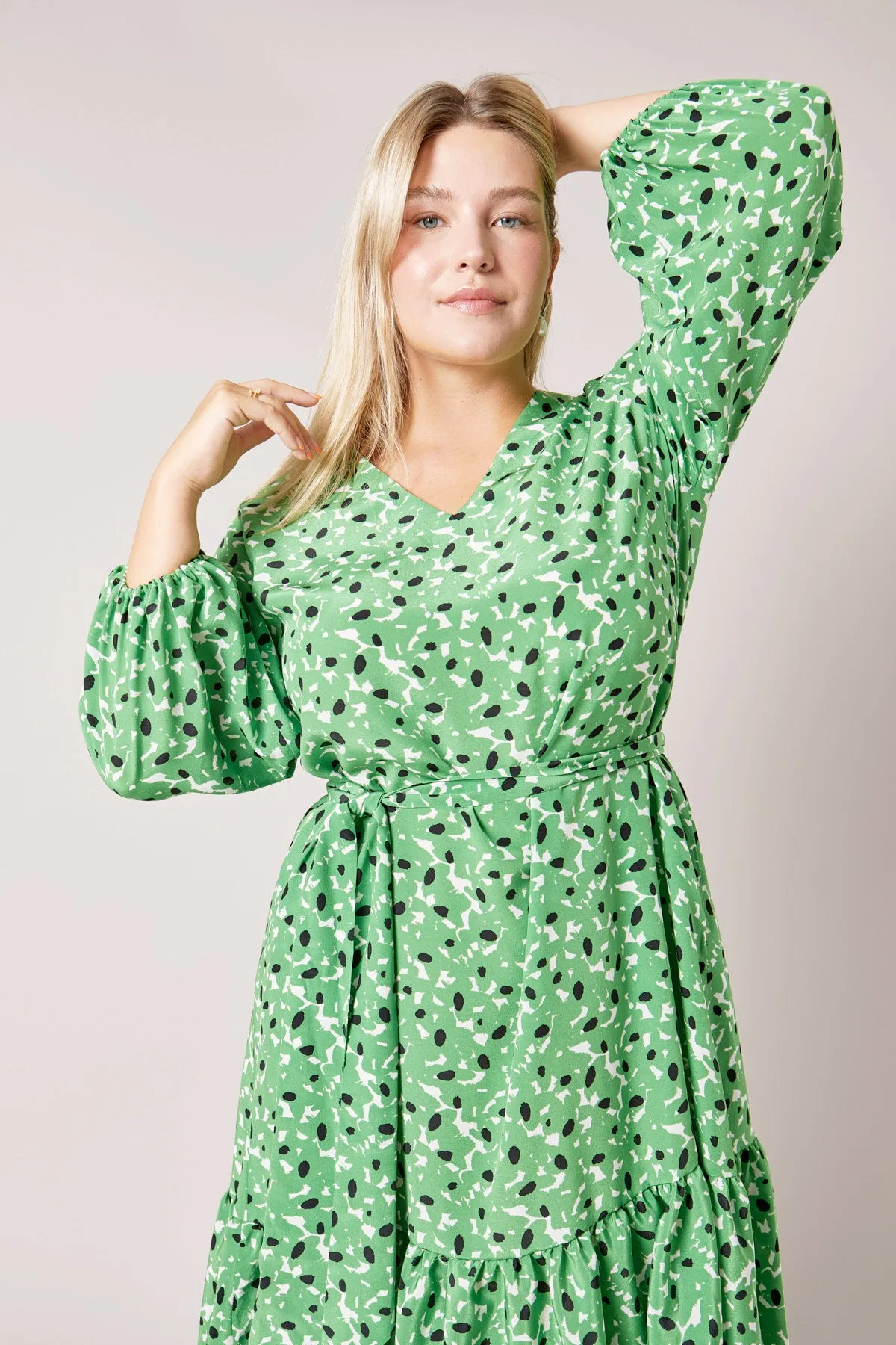 Green Floral Silk Dress