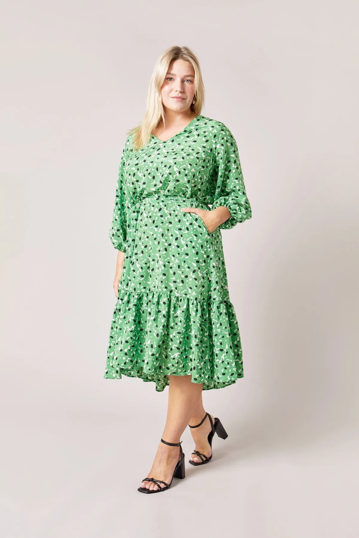 Green Floral Silk Dress