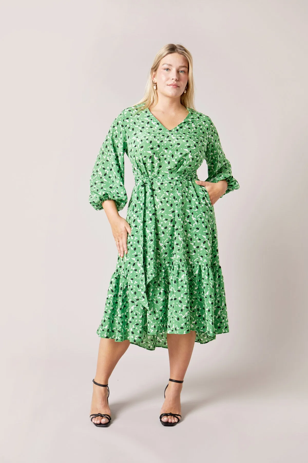 Green Floral Silk Dress