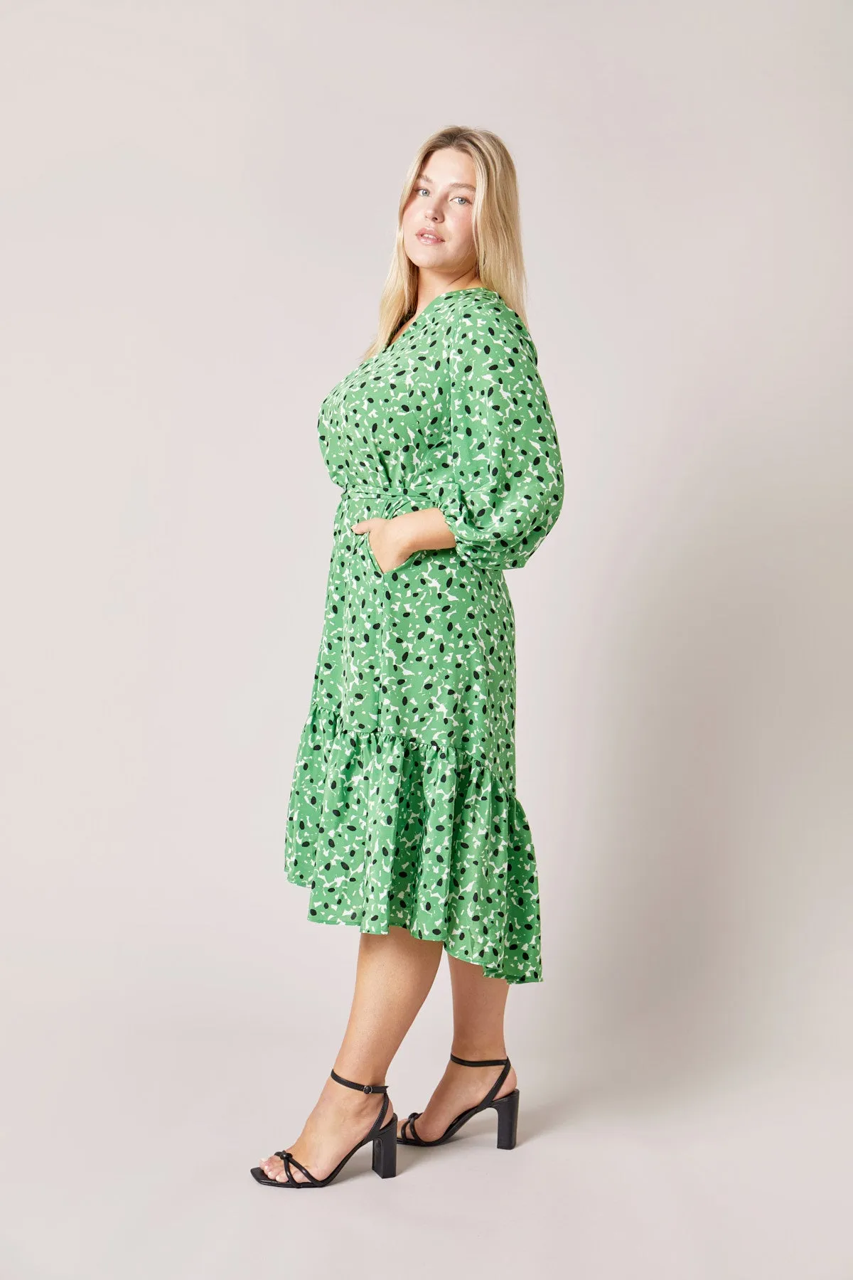 Green Floral Silk Dress