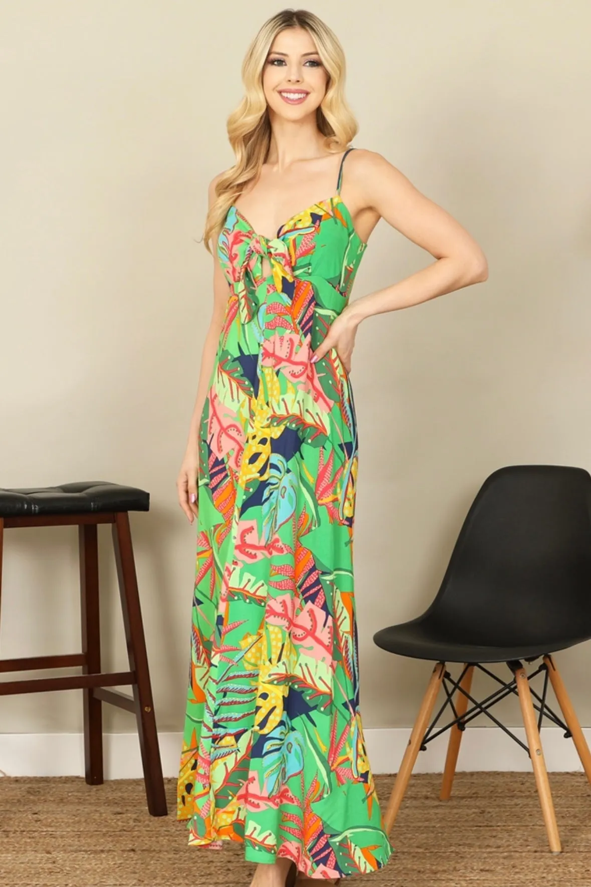 Green Tropical Maxi Dress