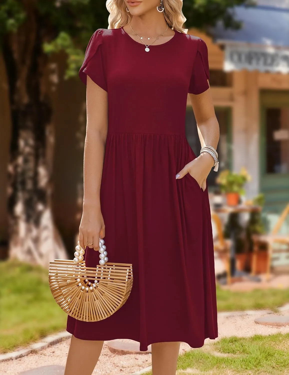 HOTOUCH Women's Summer Short Sleeve A-Line Midi Dresses Casual Floral T-Shirt Dress Flowy Beach Sundress with Pockets