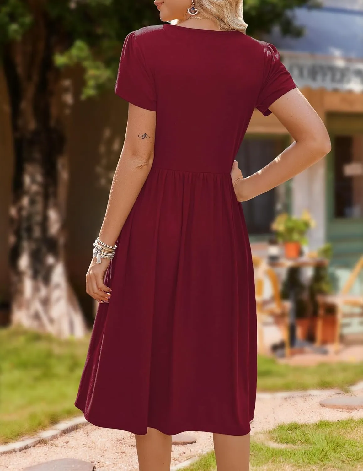 HOTOUCH Women's Summer Short Sleeve A-Line Midi Dresses Casual Floral T-Shirt Dress Flowy Beach Sundress with Pockets