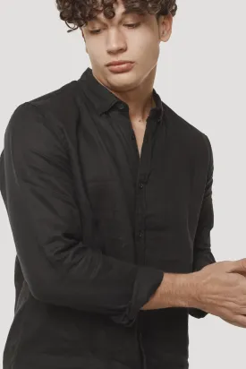 Industrie 'The Tennyson' Linen L/S Shirt - Black