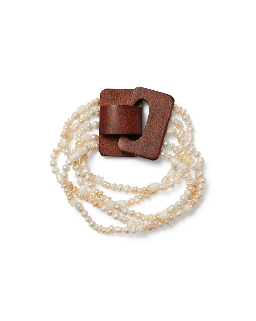 Ivory Pearl Bracelet With Wood Closure