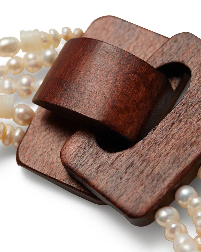 Ivory Pearl Bracelet With Wood Closure
