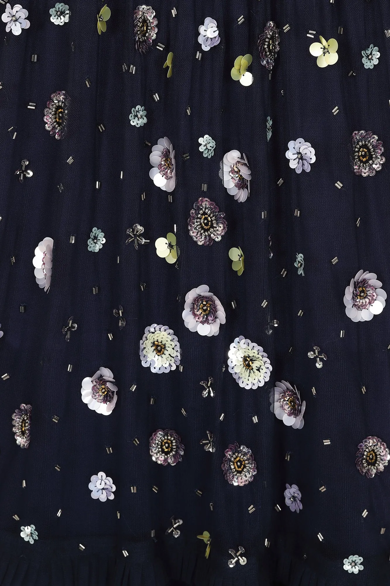 Jalin Navy Floral Embellished Square Neck Midi Dress